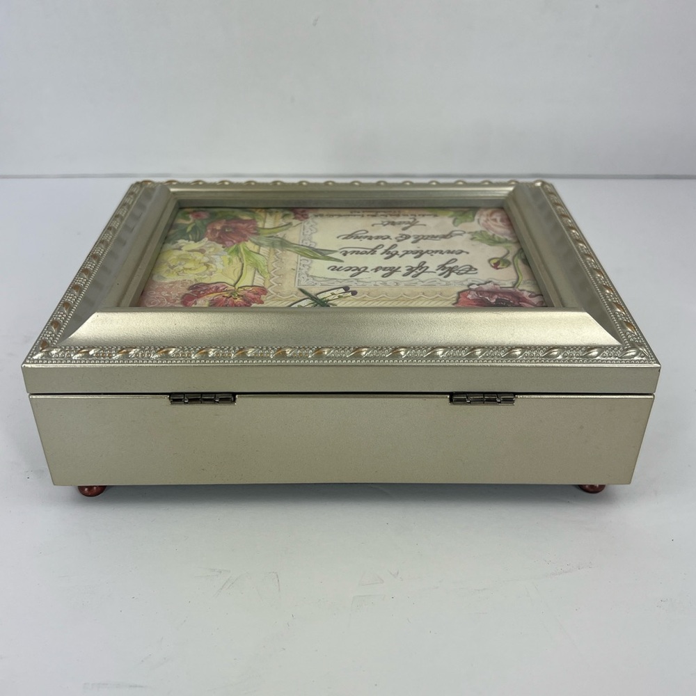 SANKYO MUSIC BOX, JEWELRY BOX, WOODEN BOX, GOLD ROSE COLOR, PLAYS AMAZING GRACE - Picture 4 of 17
